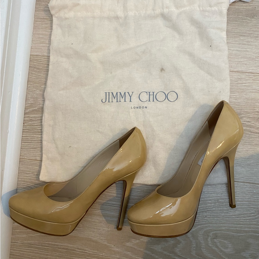 Jimmy Choo Nude Patent Leather Platform Heels
